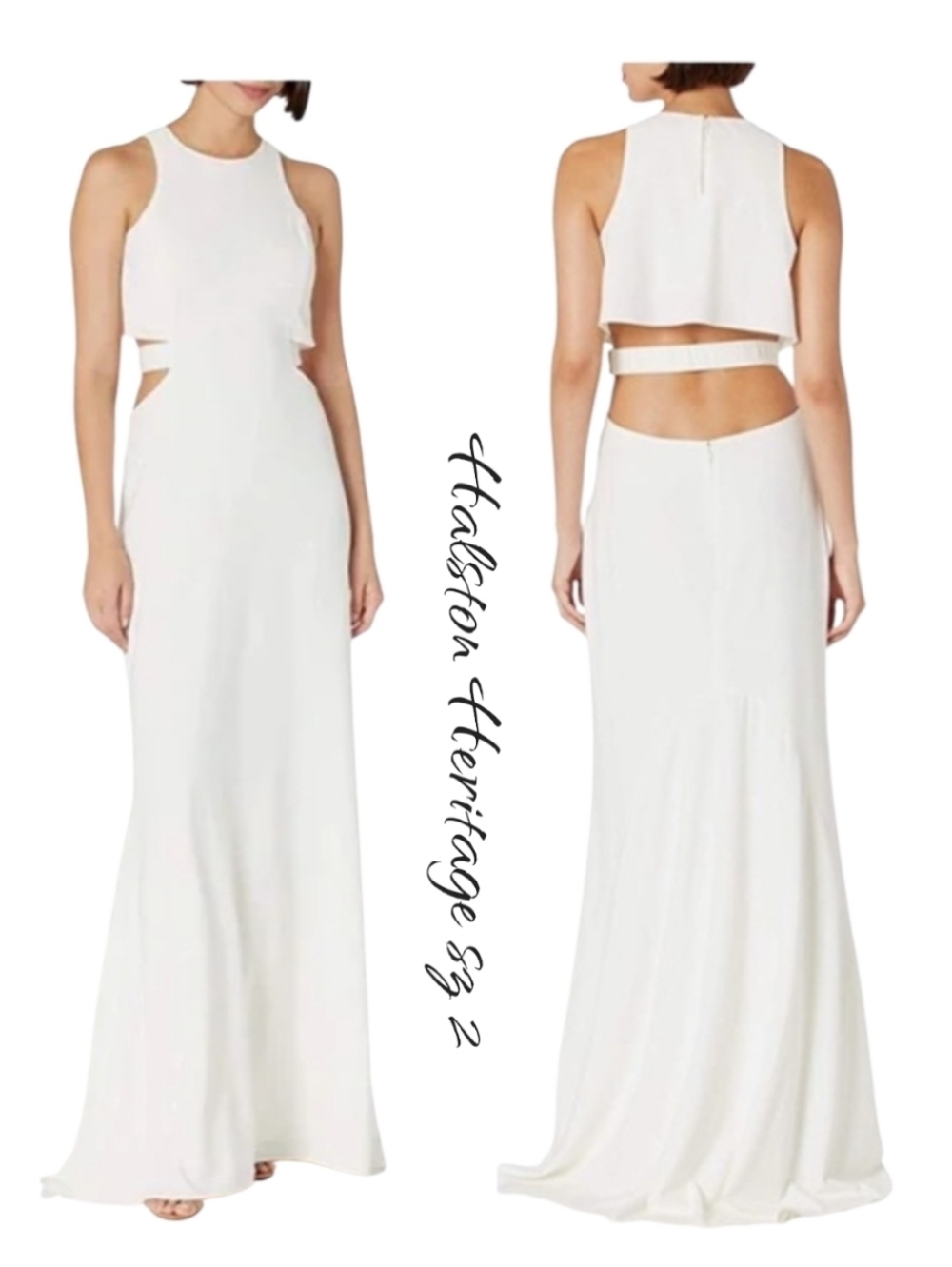 NWT Halston Heritage Cutout Sleeveless Crepe Gown Ivory sz 2